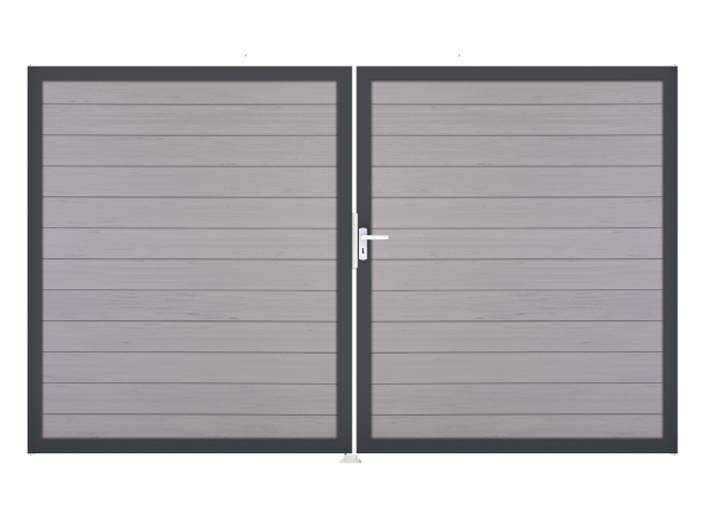 GrojaSolid BPC Steckzaun Doppeltor DIN Links Sonderbreite H:180cm BiColor sand DB 703