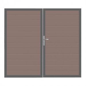 GrojaSolid BPC Steckzaun Doppeltor DIN Links Sonderbreite H:180cm terra DB703