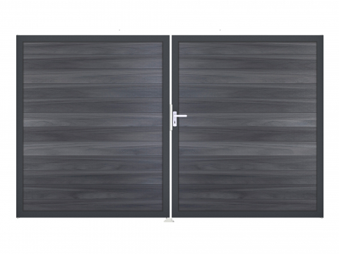 GrojaSolid BPC Steckzaun Doppeltor DIN Links Sonderbreite H:180cm - steingrau DB703