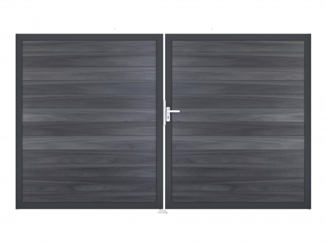 GrojaSolid BPC Steckzaun Doppeltor DIN Links Sonderbreite H:180cm - steingrau DB703