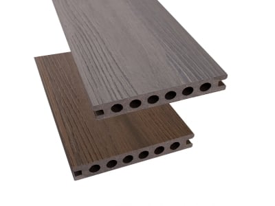 GroJaQuattro Terrassendiele Holzstruktur, Hohlkammer - 21,5x136x4000mm, steingrau, walnuss co-extr.