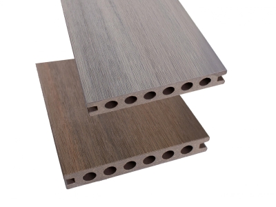 GroJaQuattro Terrassendiele Feinstruktur, Hohlkammer - 21,5x136x4000mm, steingrau, walnuss co-extr.
