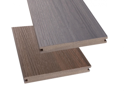 GroJaQuattro Terrassendiele Holzstruktur, massiv - 20x140x4000mm, steingrau, walnuss co-extr.