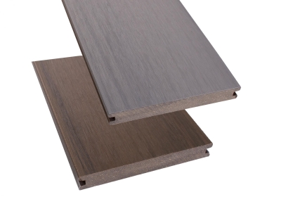 GroJaQuattro Terrassendiele Feinstruktur, massiv - 20x140x4000mm, steingrau, walnuss co-extr.