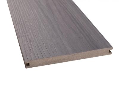 GroJaQuattro Terrassendiele massiv eins. Holzstruktur eins. Feinstruktur, breit - 20x187x4000mm, steingrau co-extr.