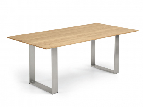 Niehoff Oak Edition Tisch Eiche bianco Trapez, Kufengestell Edelstahl gebrstet, 140x90cm