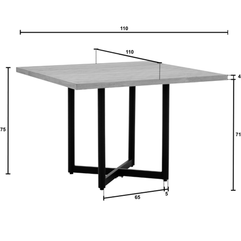 Apple Bee Jakarta Tisch eckig 110x110cm Alu black Teakplatte