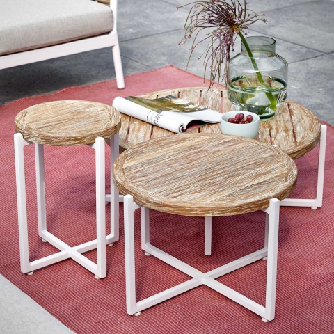 Apple Bee Milou Kaffeetisch Wei&szlig; Teak 54cm