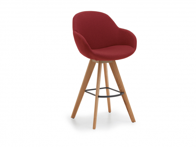 Niehoff Coppa Barstuhl drehbar, Wildeiche - Stoff rot