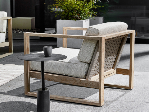 Apple Bee Antigua Lounge Sessel aus Teakholz coastal mit Kissen