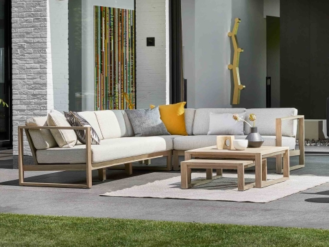 Apple Bee Antigua Lounge Eckmodul Teak coastal inkl. Kissen 81x81cm