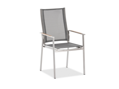 Niehoff Scalea Flex Hochlehner, silbergrau, Armlehnauflage Teakholz