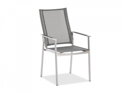 Niehoff Scalea Flex Hochlehner, silbergrau, Armlehnauflage Teakholz