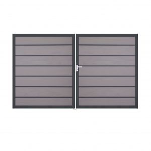 GrojaSolid Grande Premium BPC Steckzaun Doppeltor DIN Links Sonderbreite H:180cm BiColor-Sand-anthrazit DB703