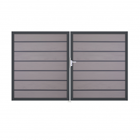 GrojaSolid Grande Premium BPC Steckzaun Doppeltor DIN Links Sonderbreite H:180cm BiColor-Sand-anthrazit DB703