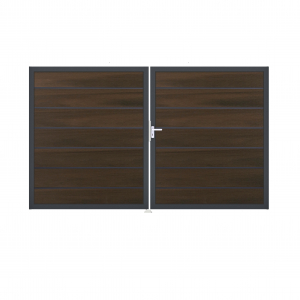 GrojaSolid Grande Premium BPC Steckzaun Doppeltor DIN Links Sonderbreite H:180cm walnuss co-extrudiert-anthrazit DB703
