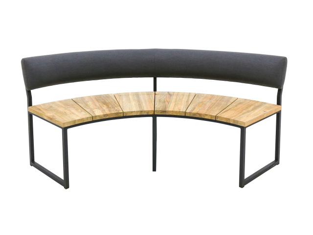 Zebra Onyx Viertel-Bank mit Rückenlehne, Alu - turmalin grey aus recyceltem Teak
