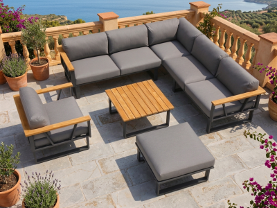 Zebra Gartenm&ouml;bel-Set Belvedere graphit - tweed grey, Eckelounge 238,5x239cm