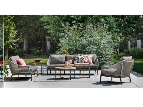 Apple Bee Condor Loungetisch 94cm Alu taupe mit Teakplatte