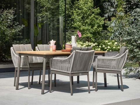 Apple Bee Bijou Diningtisch 180x90cm Alu taupe mit Teak-Tischplatte