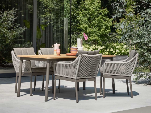 Apple Bee Bijou Diningtisch 180x90cm Alu taupe mit Teak-Tischplatte