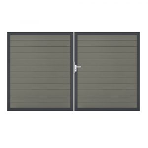 GrojaSolid BPC Steckzaun Doppeltor DIN Links Sonderbreite H:180cm grau, Alu-anthrazit DB703