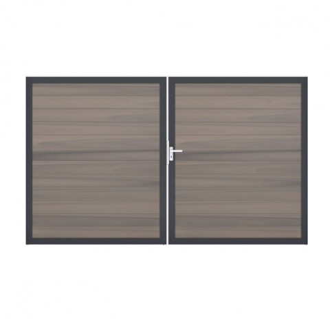 GrojaSolid BPC Steckzaun Doppeltor DIN Links Sonderbreite H:180cm BiColor-co-exdrudiert DB703