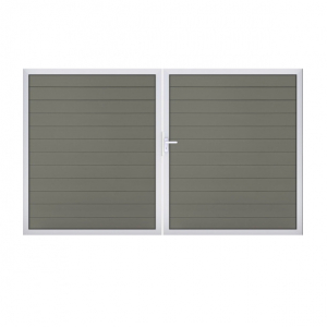 GrojaSolid BPC Steckzaun Doppeltor DIN Links Sonderbreite H:180cm grau EV1