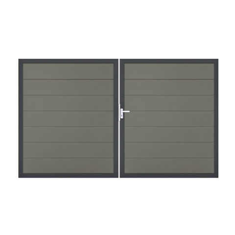 GrojaSolid Grande BPC Steckzaun Doppeltor DIN Links Sonderbreite H:180cm - grau DB703