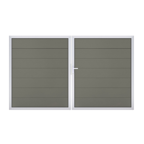 GrojaSolid Grande BPC Steckzaun Doppeltor DIN Links Sonderbreite H:180cm - grau EV1