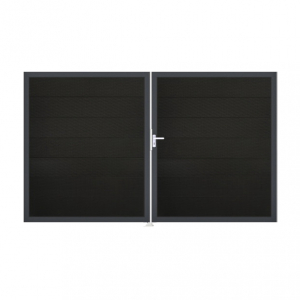 GrojaSolid Grande BPC Steckzaun Doppeltor DIN Links Sonderbreite H:180cm schwarz co-exdrudiert-Alu DB703