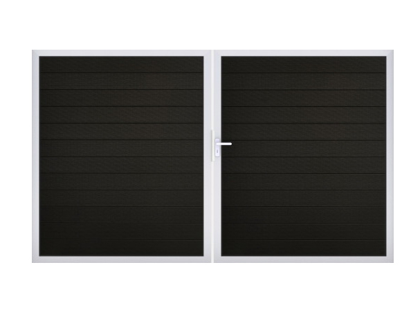 GrojaSolid BPC Steckzaun Doppeltor DIN Links Sonderbreite H:180cm schwarz-co-exdrudiert EV1