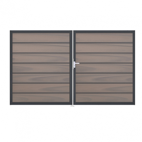 GrojaSolid Grande Premium BPC Steckzaun Doppeltor DIN Links Sonderbreite H:180cm - BiColor co-exdrudiert-anthrazit DB703