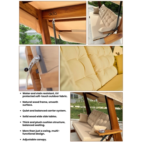 Pemode Hollywoodschaukel Sia 2400 Camel - Iroko-Holz B:235 x T:134 x H:195 cm