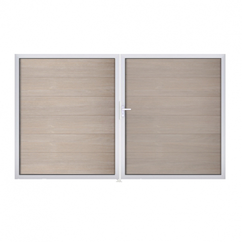 Groja BasicLine Steckzaun Doppeltor Sonderbreite H:180cm Sheffield Oak - Alu-blank EV1