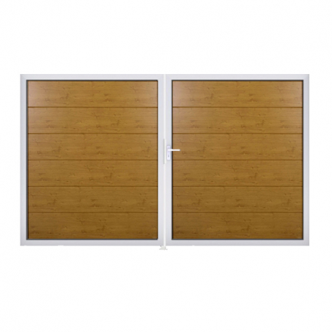 Groja BasicLine Steckzaun Doppeltor Sonderbreite H:180cm Asteiche natur - Alu-blank EV1