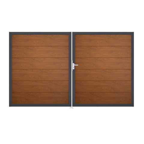 Groja BasicLine Steckzaun Doppeltor DIN Links Sonderbreite H:180cm Golden Oak DB703