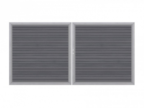 System WPC Platinum Doppeltor grau 4588 mit E-Antrieb H:180cm, Silberrahmen, Sonderbreite