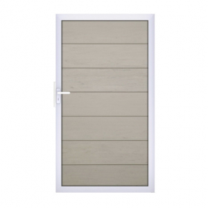 Groja Solid Grande BPC Steckzaun Tor Sonderbreite H:180cm BiColor Sand, Alu-blank EV1