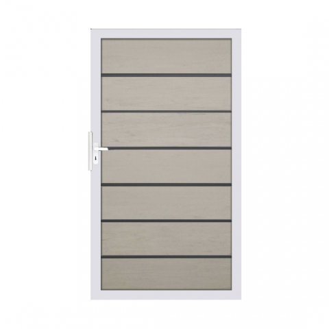Groja Solid Grande Premium BPC Steckzaun Tor Sonderbreite H:180cm BiColor Sand, Alu-blank EV1
