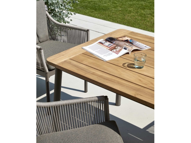 Apple Bee Bijou Diningtisch 240x100cm Alu taupe mit Teak-Tischplatte