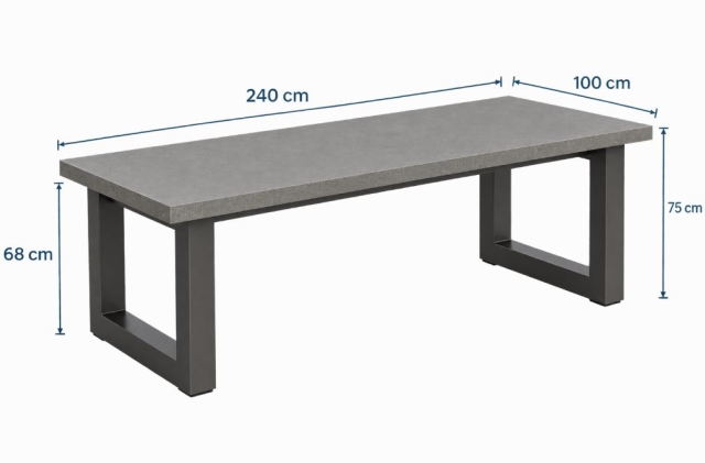 Life Stelvio Tisch 240x100cm Lava, Platte Keramik