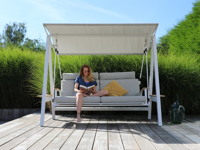 Hollywoodschaukel Zebra Aluminium Deluxe Wei&szlig; inkl. Polster