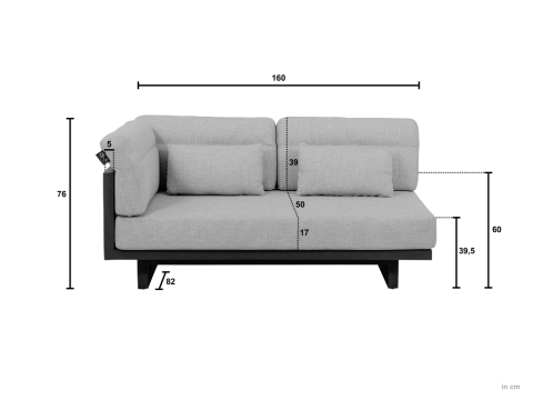 Apple Bee Santorini Loungesofa gepolstert rechts 160cm Alu taupe