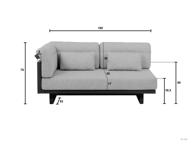 Apple Bee Santorini Loungesofa gepolstert rechts 160cm Alu taupe