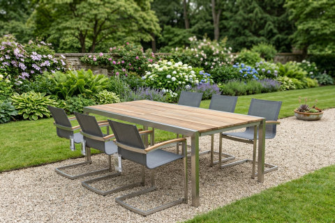 Zebra Gartenm&ouml;bel-Set Kubex-Setax, Ausziehtisch 220-340x100cm und 6 Freischwinger