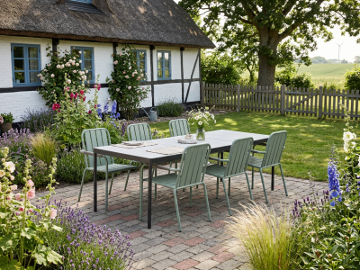 Brafab Nox-Innes Sitzgruppe-3, 6 Ines Sessel green und ein Nox Tisch 237x90cm
