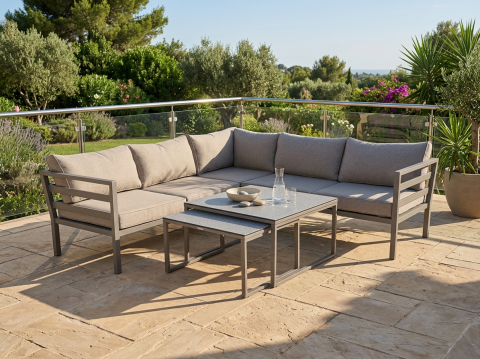Brafab Weldon-Talance Loungeset-1, Aluminium khaki, inkl. Polster sand