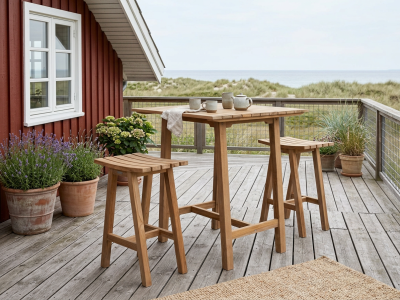 Brafab Keros Bar-Set aus Teakholz, 2 Barsessel und 1 Bartisch 80x80cm
