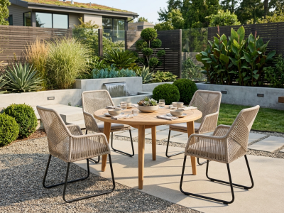 Brafab Lilja-Midway Gartenm&ouml;bel-Set, 4 Sessel mit Kisen und 1 Teak Tisch 120cm